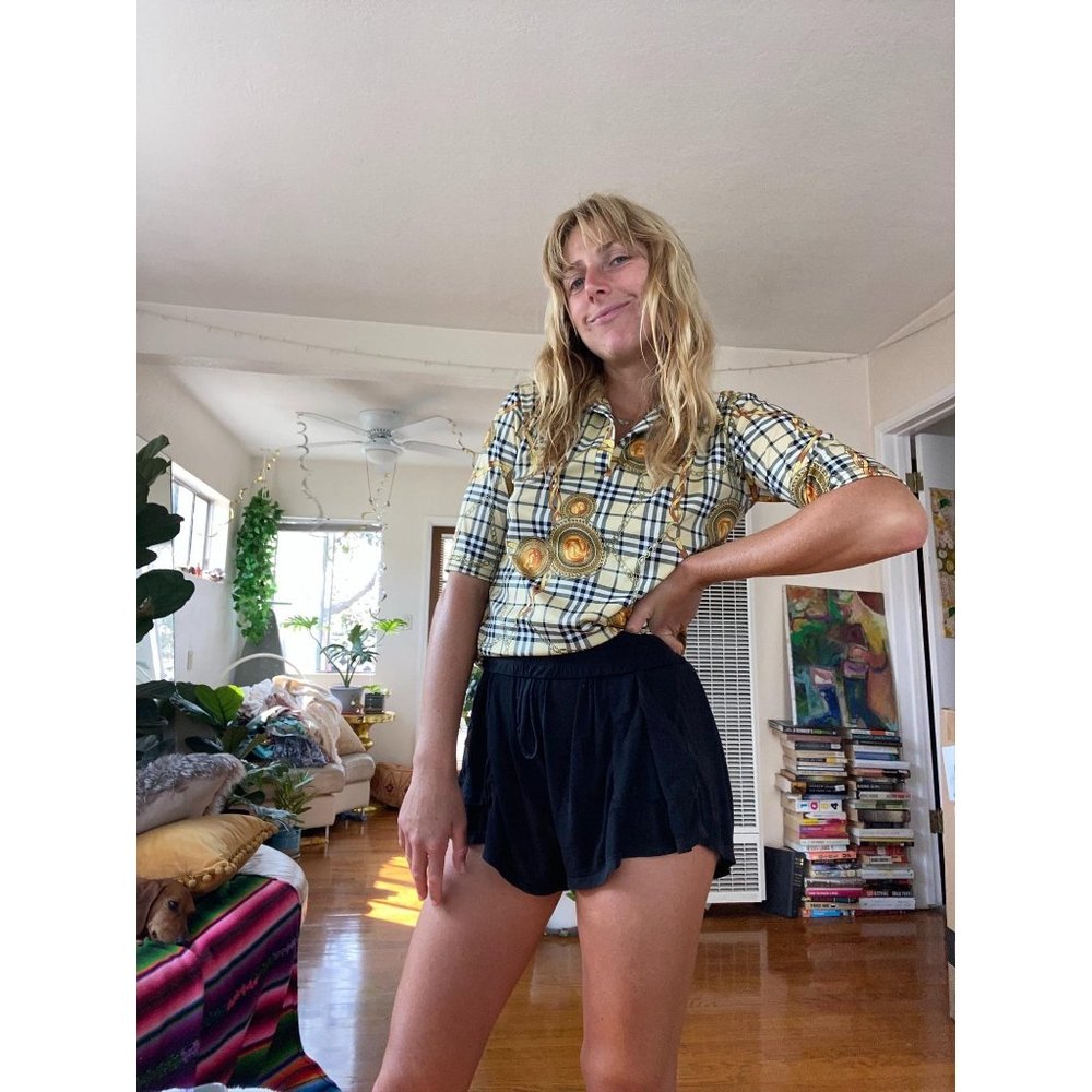 Plaid, chain print 90's preppy polo shirt